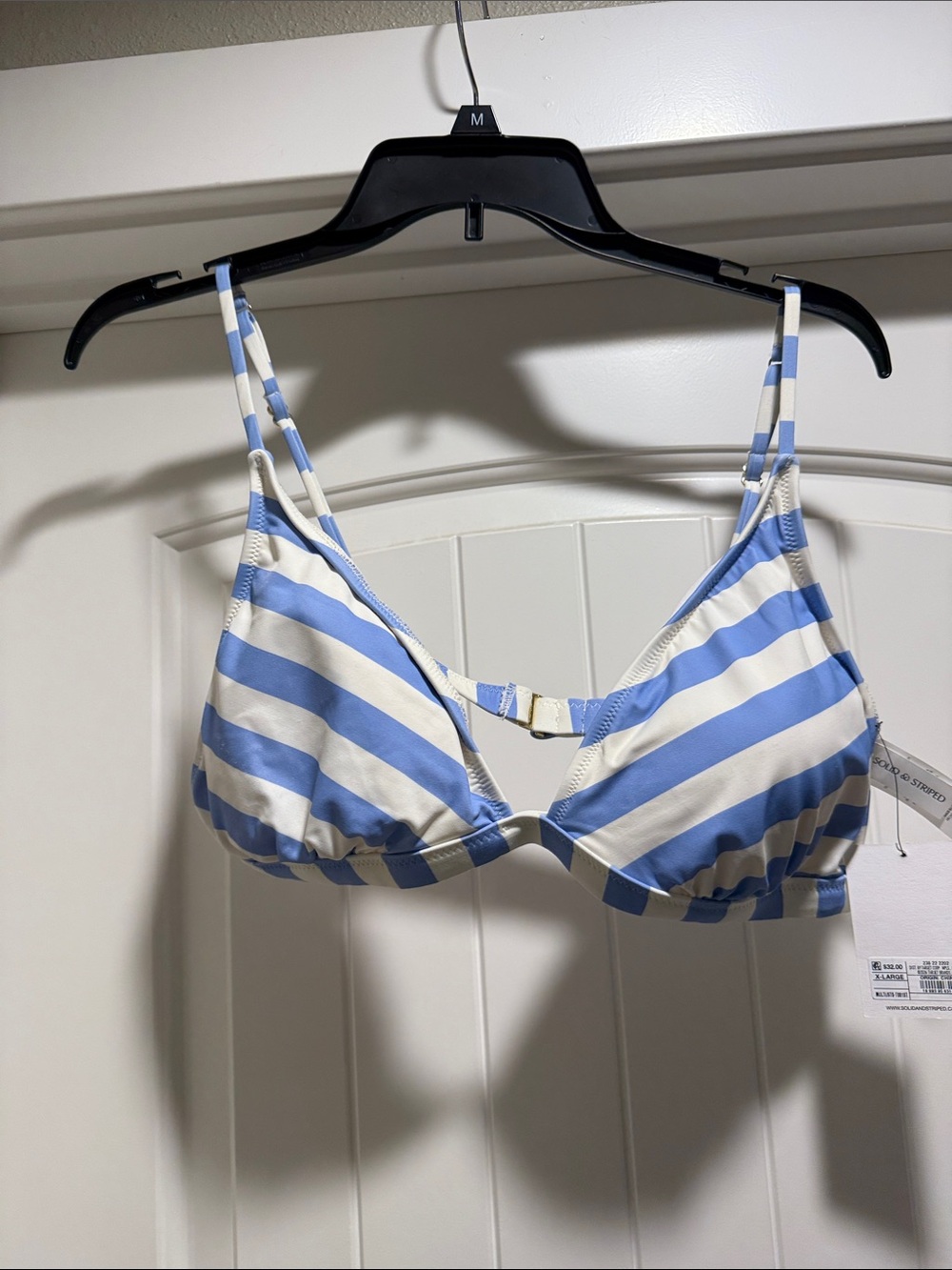 Striped Blue & White Bikini Top